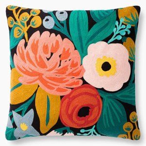 Rifle Paper Co. Pillow x Loloi Embroidered Vintage Blossoms, 22" x 22, NWOT